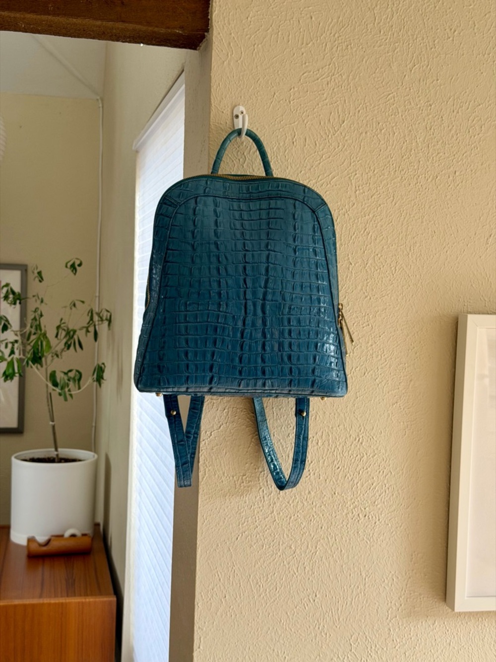 Brahmin Croc-Embossed Blue Leather Backpack